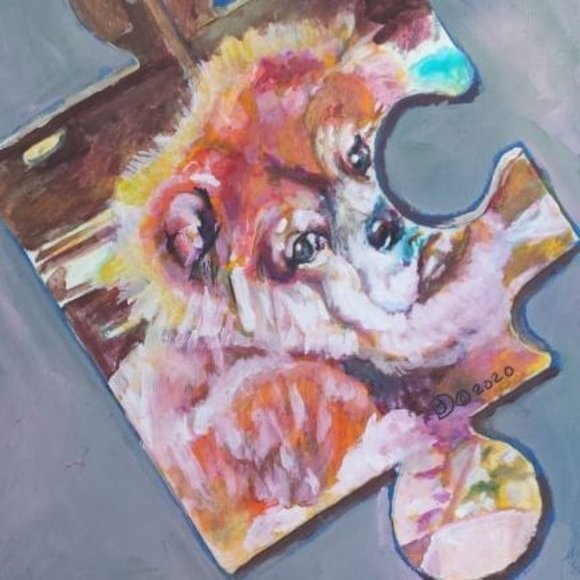 Beautiful Original Oil on Board painting~ signed So adorable and puzzling! - Picture 1 of 2